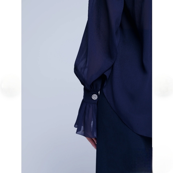 🎁HOLIDAY SPECIAL🎁NWT. L'AGENCE Marion Sheer Ruffle Blouse In Midnight - Picture 15 of 16